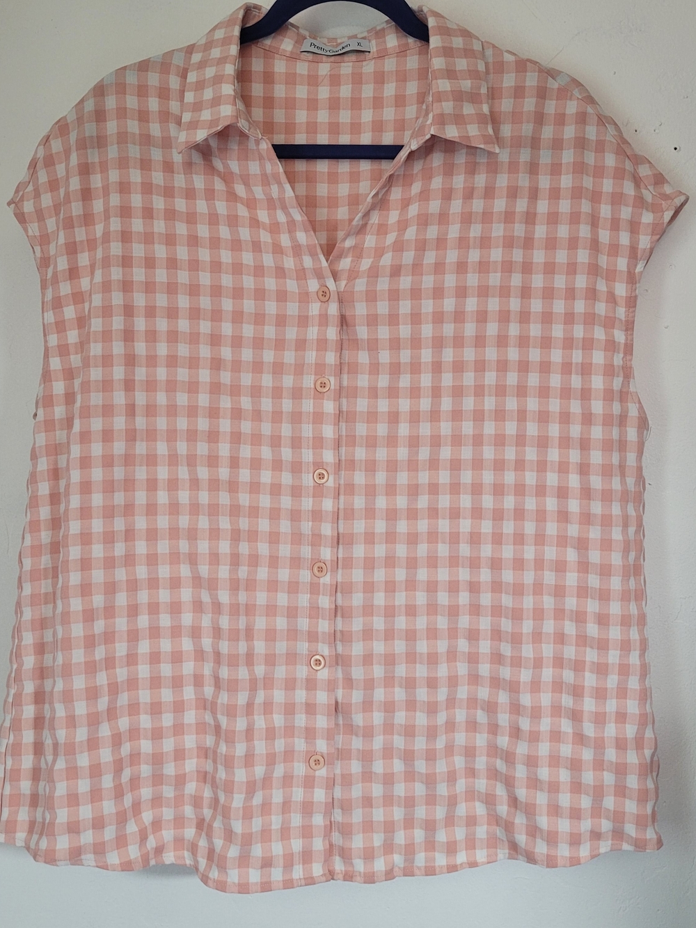 Sleeveless Pink Gingham Button-Down Top